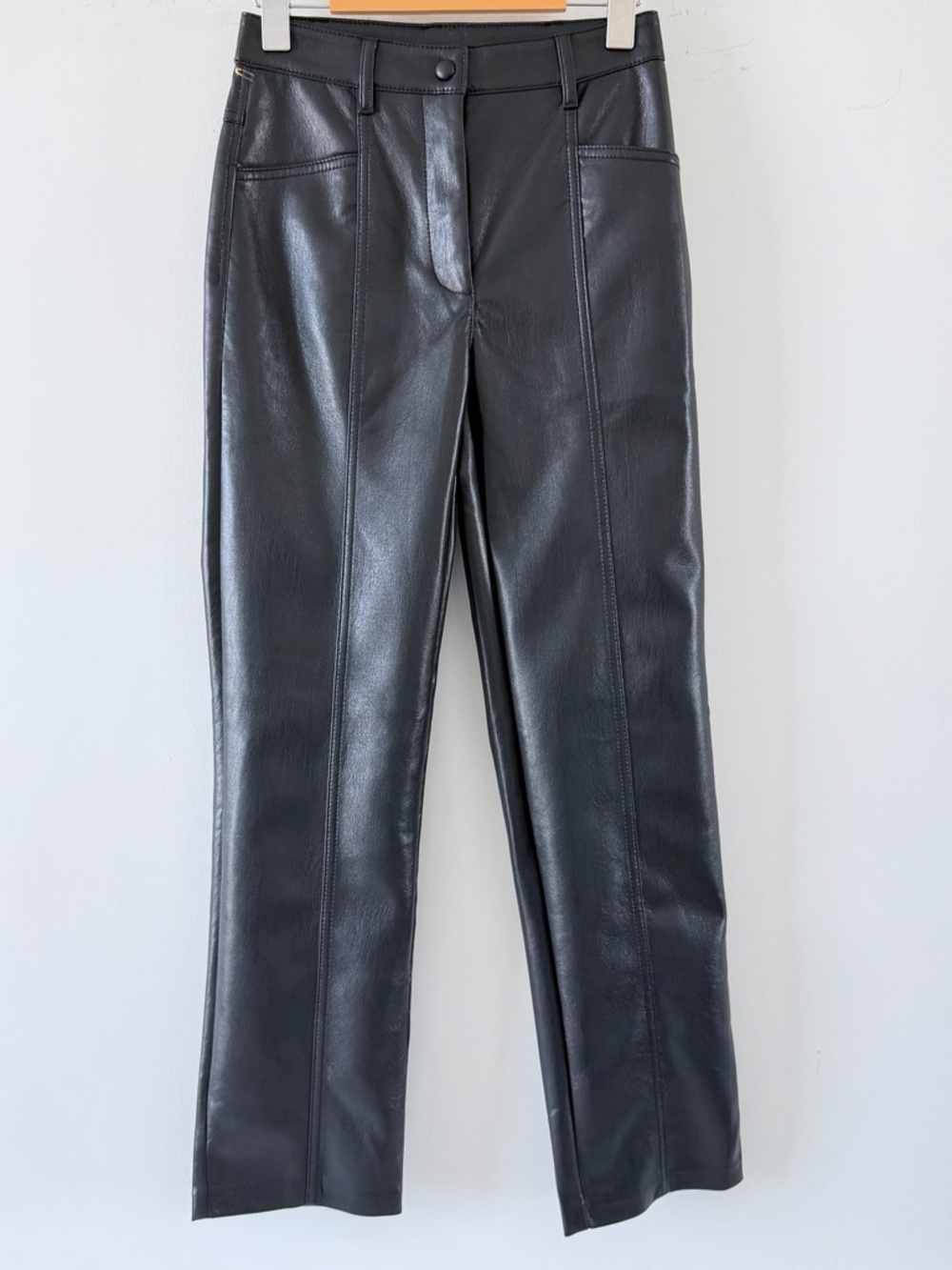 Aritzia Wilfred Rebel Vegan Leather Pants Black High Rise Straight Leg Size 0 - Picture 2 of 16